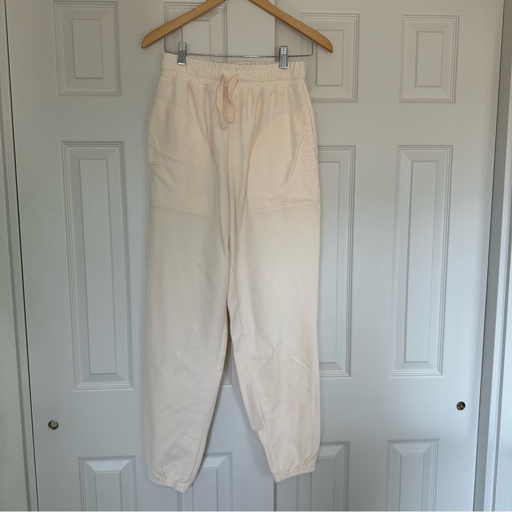 Cream terry cloth joggers